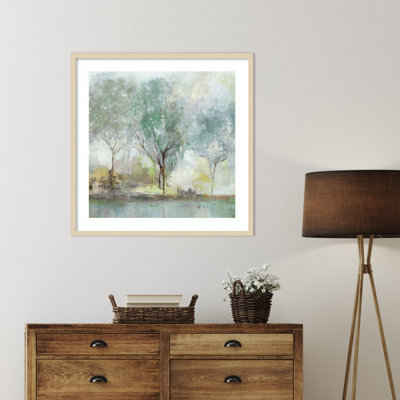 «Teal Landscape» par Isabelle Z, impression sur bois encadrée