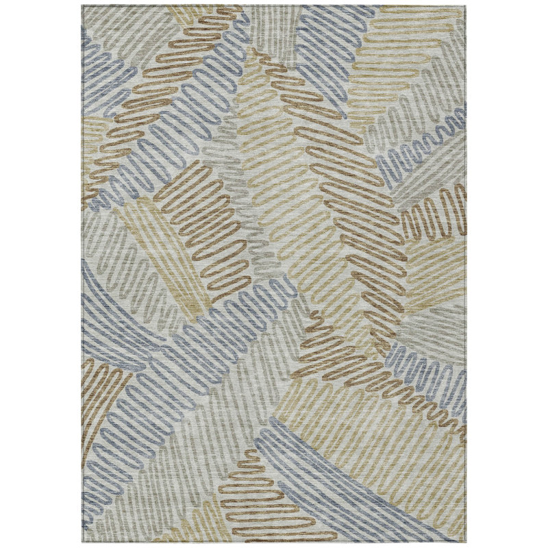3' X 5' Taupe Gray And Beige Floral Washable Indoor Outdoor Area Rug