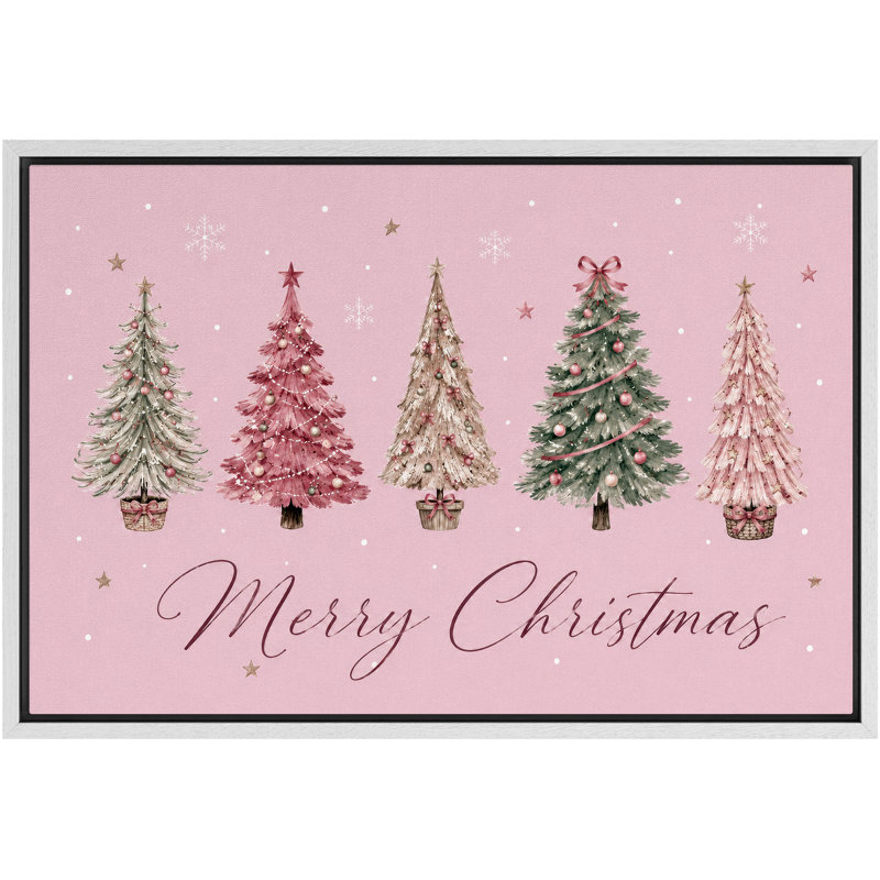 Œuvre d'art de Noël arbre de Noël rose, images de chambre de bébé, impression sur toile encadrée, Cadre blanc