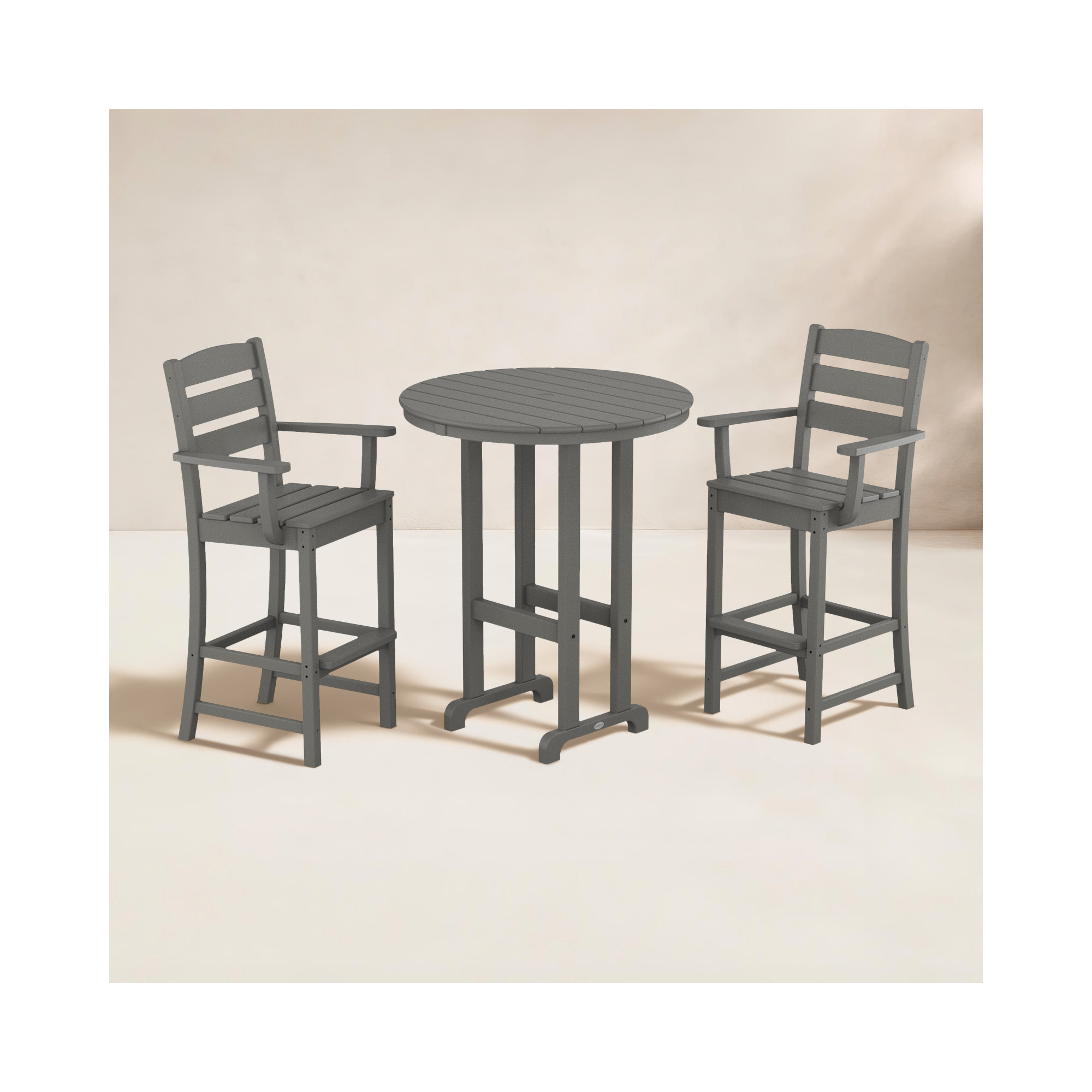 Lakeside 3-Piece Round Bar Arm Chair Set, Slate Gray