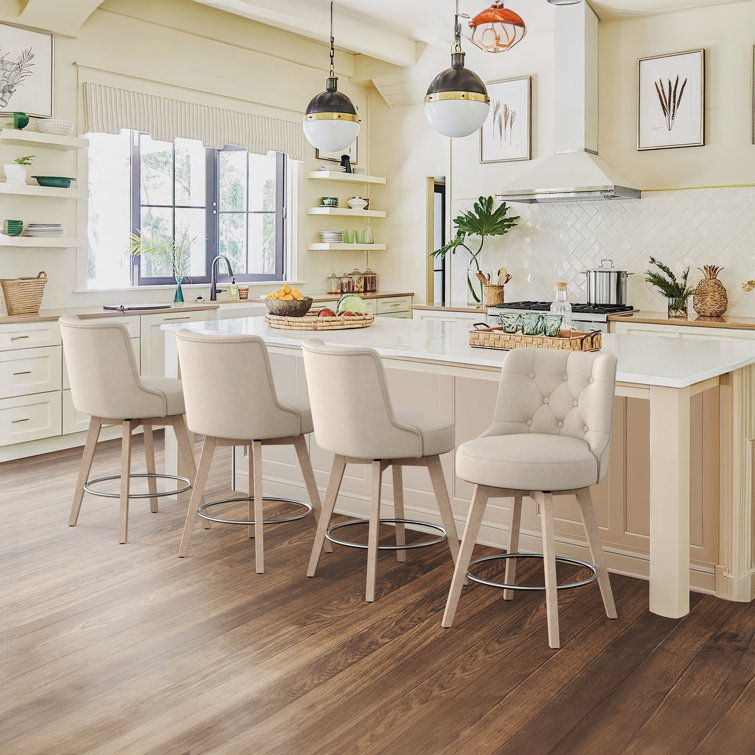 Arleine Swivel Upholstered Counter Stool with Solid Wood Frame