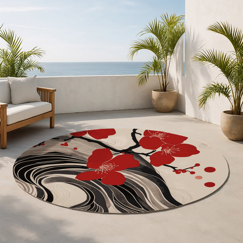 Tapis intérieur et extérieur Whispering Tide, Rond 5 pi