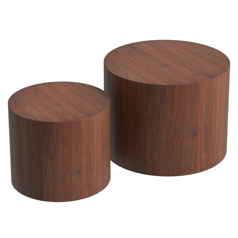 19.7" Round Nesting Coffee Table Set, Brown