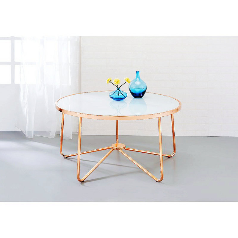 Glass Top Coffee Table, White, 18" H x 34" L x 34" W