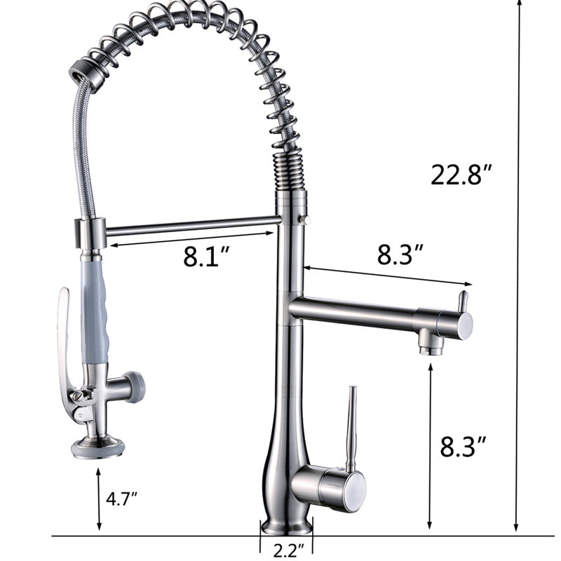 Commercial Style Kitchen Sink Faucet - Brushed Nickel, Pull Down , Long-Lasting Ceramic Washer, Smooth Operation