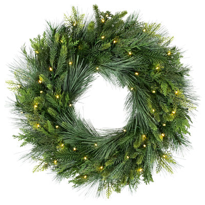 24" Battery-Operated Pre-Lit Artificial Wreath