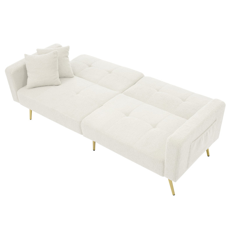 Beige Teddy Convertible Sofa Bed,3 Position Adjustable Settee With Storage Pockets, White