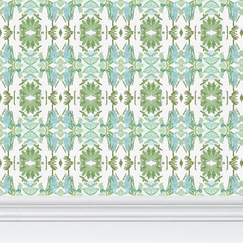 Wildflowers I Medium Repeat Wallpaper, Blue/Sage Green, Cellulose/Polyester