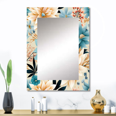 «Alzata Boho Blue Floral Mandala Serenity», grand miroir floral, miroir mural décoratif floral, impression d'art en métal