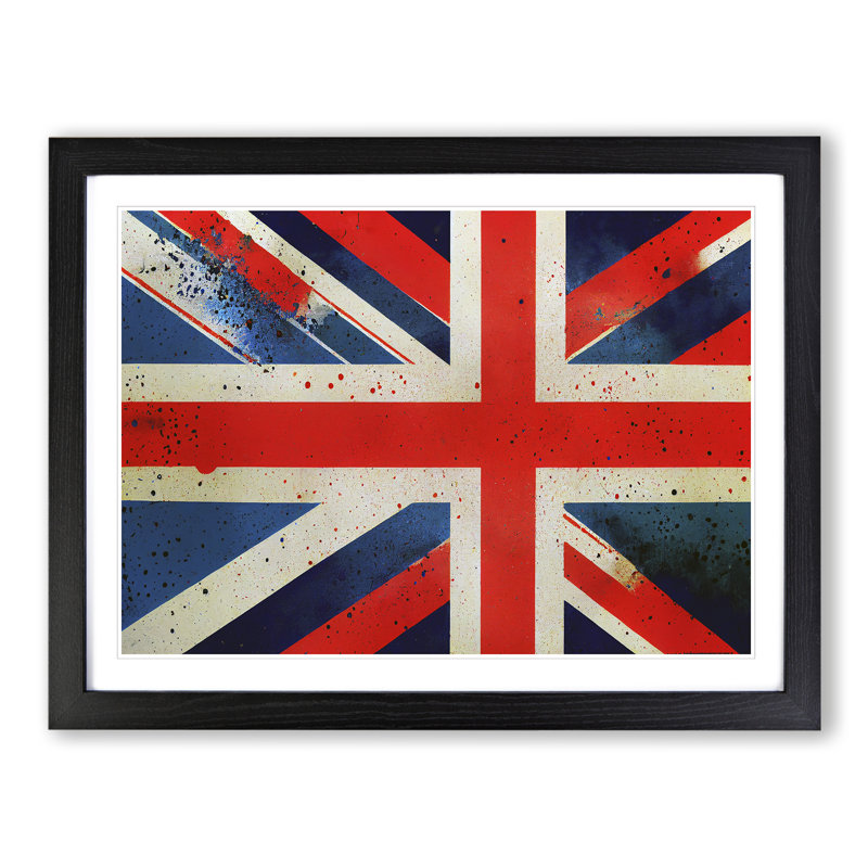 XH1022-9438X Union Jack Flag Graffiti Vol.1 - Single Picture Frame Print, 25cm H x 34cm W x 2cm D, Black
