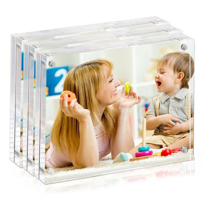 8.5x11 Inch Acrylic Picture Frames, Double Sided Magnetic Clear Picture Frames, Freestanding Acrylic Frameless Desktop Photo Frames 8.5x11 for Home/Office Tabletop Display