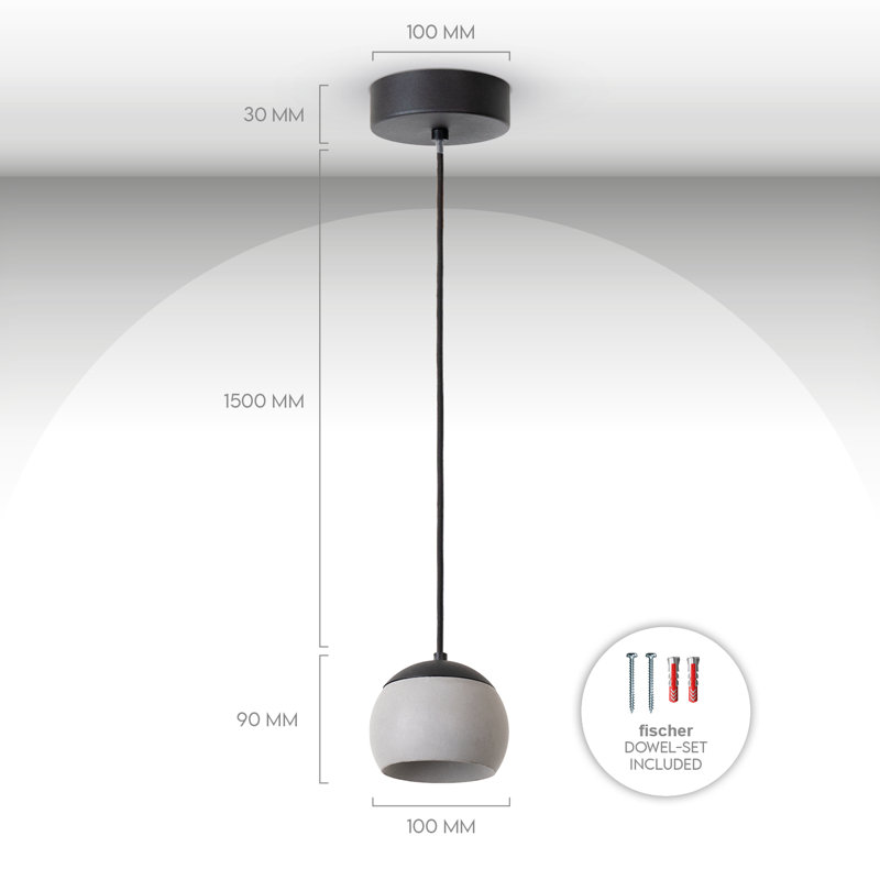 Dome pendant light 1-light Renetta, Black/Concrete