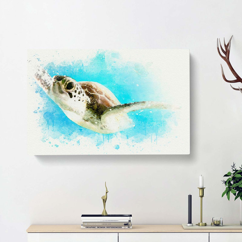 Green Turtle In Abstract - Wrapped Canvas, 35cm H x 50cm W x 3cm D