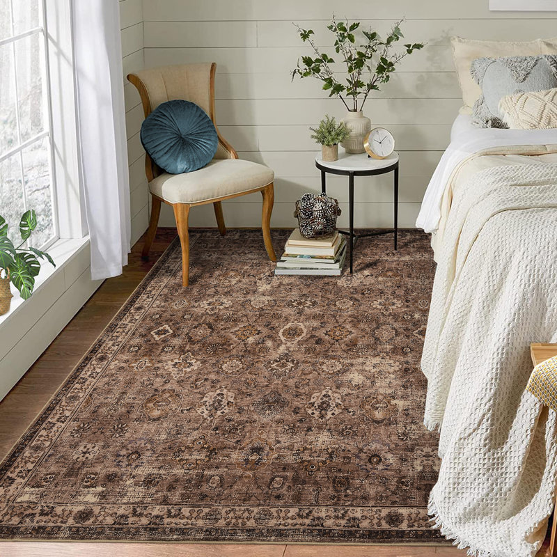 Tapis à motif floral rétro Boho, Brown, Rectangle 10' x 13'