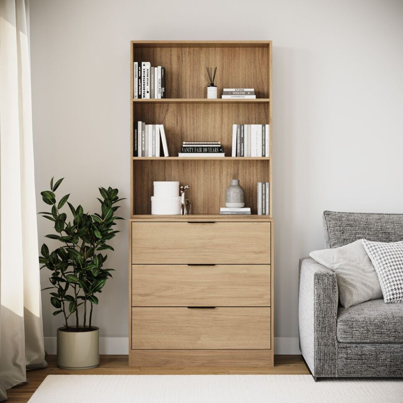 Ophe 180cm H x 60cm W Solid Wood Standard Bookcase, Oak, (3 Shelves) 180cm H x 60cm W x 35cm D