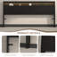 Tête de lit QUEEN de taille noire avec rangement, lumière DEL, tablettes de rangement, prises de courant, ports USB et fente à jupe-2029104160-2029104173
