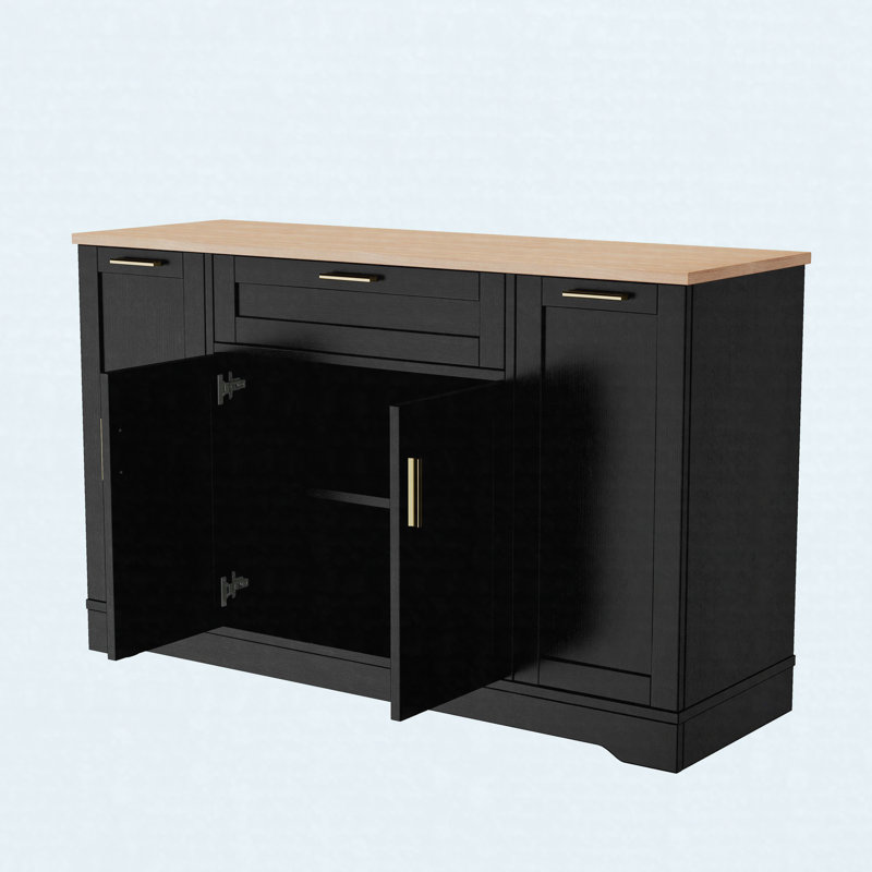 Buffet de rangement multifonctionnel, table de salle à manger extensible, tablettes réglables, support coulissant à 3 niveaux, îlot de cuisine pour la cuisine, la salle à manger et le salon (noir)
