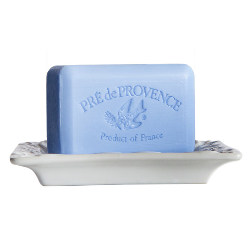 White Ceramic Rectangular Soap Dish with Embossed Design