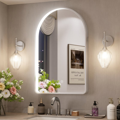 20"x30" Arched Mirror LED Bathroom Mirror,  Anti-Fog Frame Vanity Mirror With Lighted Dimmable And Memory Function