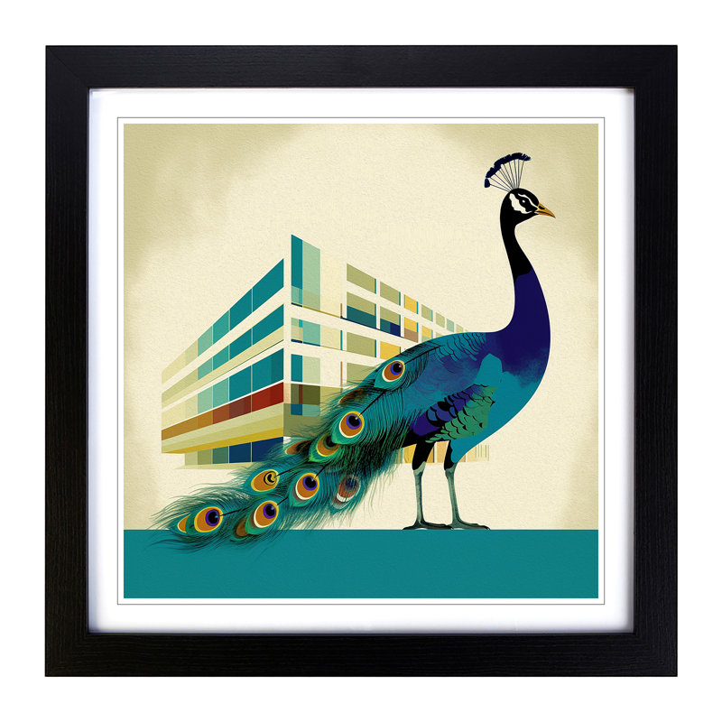 Peacock Bauhaus - Framed Print, Black