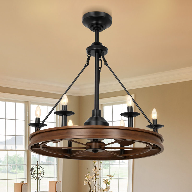 30-In 6-Light Traditional Farmhouse Candle Fandelier Ceiling Fan with Lights with Remote Control, Walnut