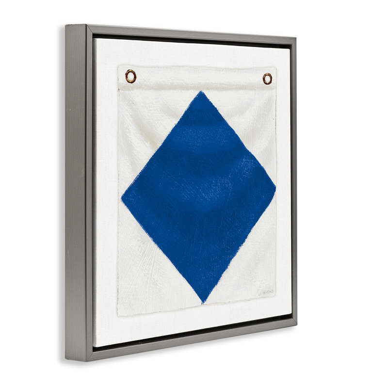 «Blue & White Nautical Flag», art mural encadré par James Wiens, Cadre flottant gris lustré, H 25 po x l 25 po