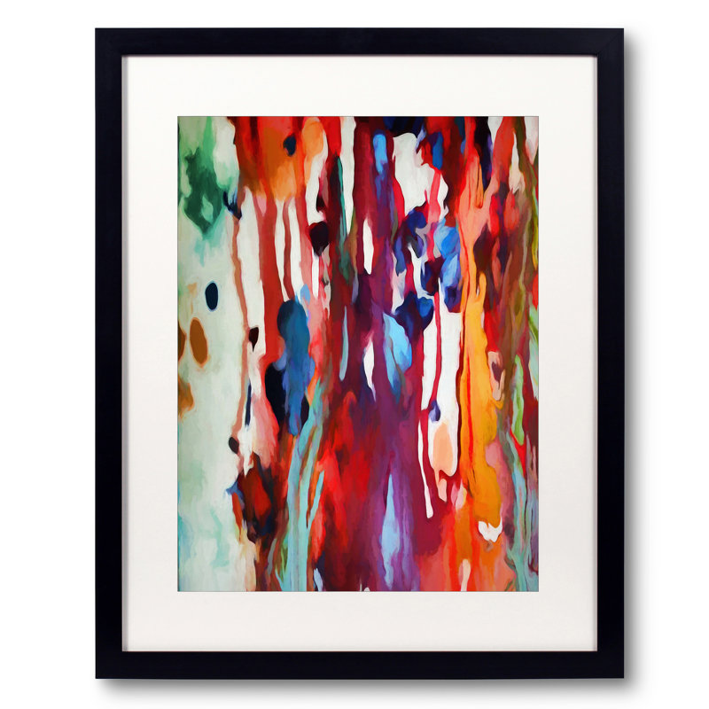 Composition abstraite 1076 par Angel Estevez - Peinture, Papier avec cadre noir, H 30 po x l 24 po