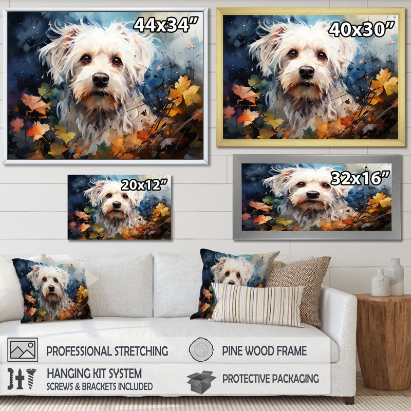 «Popart Maltese Magic» sur impression sur toile, Cadre de coin argenté fermé, H 16 po x l 32 po x P 1 po