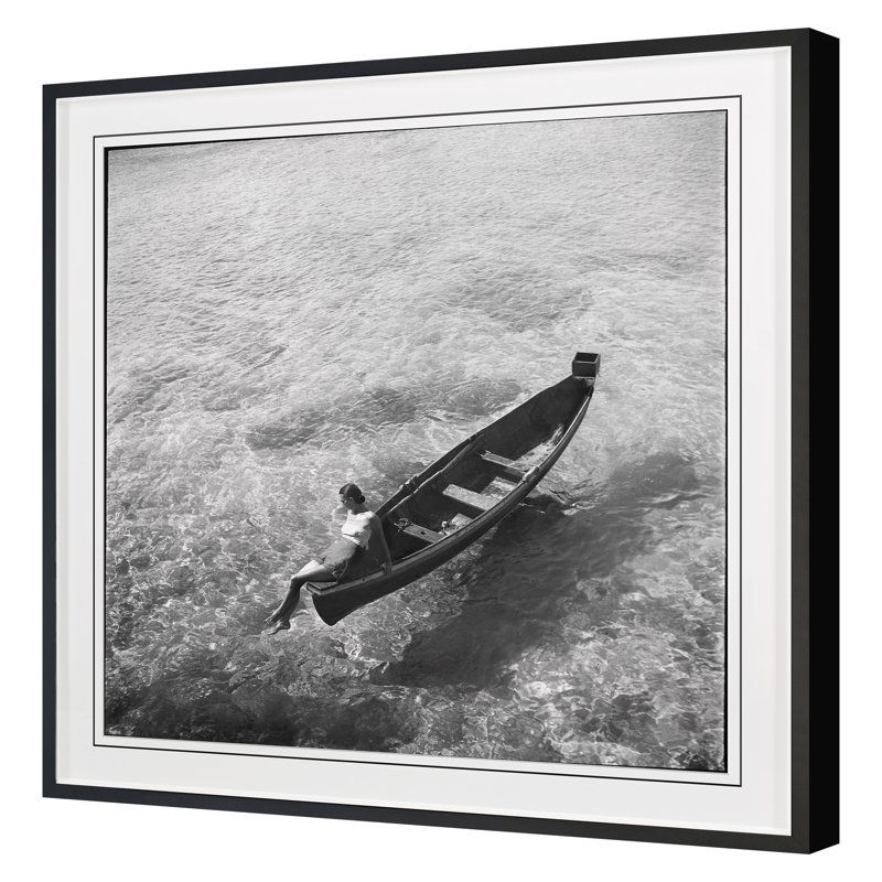 Woman On Boat Print by Grand Archives, Black, 36" H x 36" W