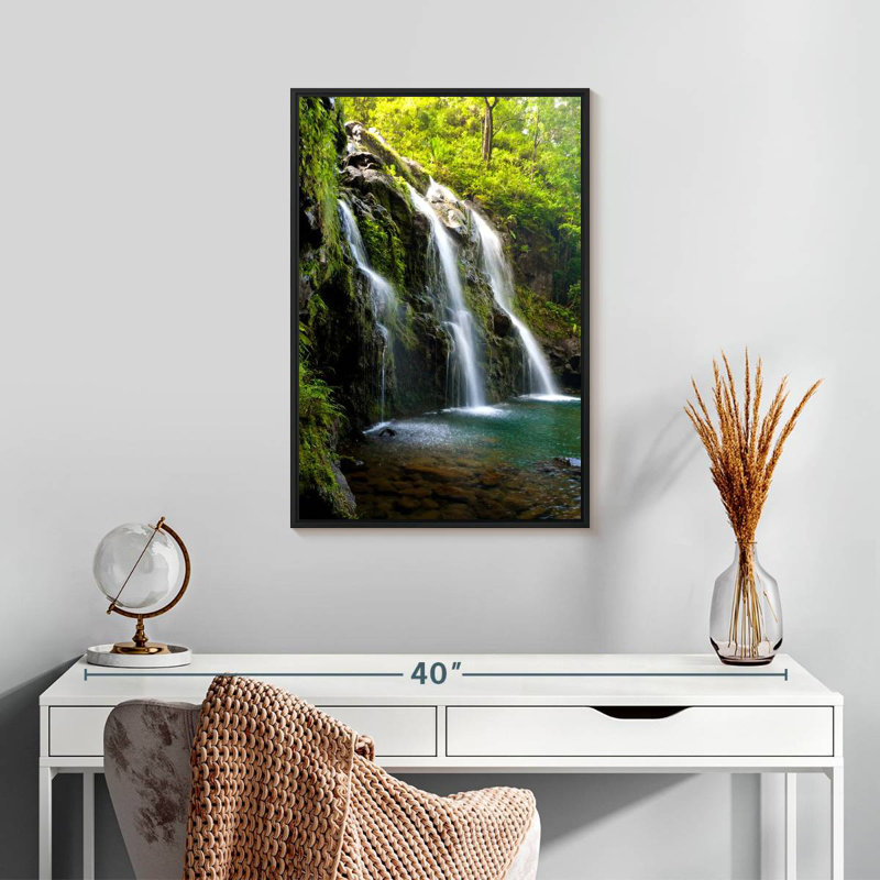 Chutes de Hana, Cadre flottant noir, 17 po x 25 po