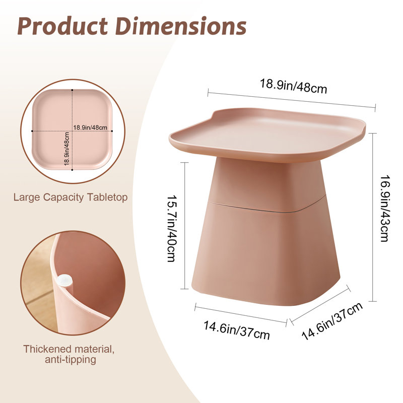 Square Shaped Coffee Table Couch Table For Living Room Modern Side Table, 15.7" H x 18.9" W x 18.9" D, Pink