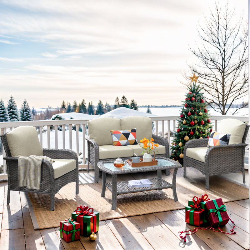 Margueritte 4 - Person Patio Conversation Set with Cushions, Gray/Beige