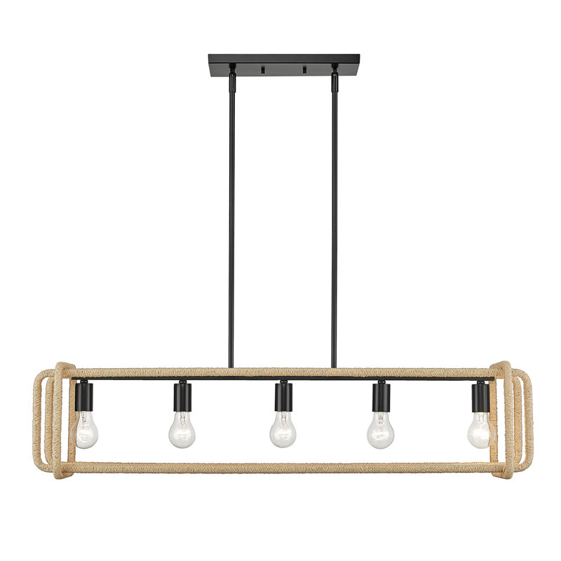 Luminaire suspendu pour îlot de cuisine 5 lumières Coppolino, Noir mat / naturel