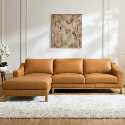 Inniss 107.3" Genuine Leather Left Chaise Sectional Sofa with Solid Wood Frame and Legs