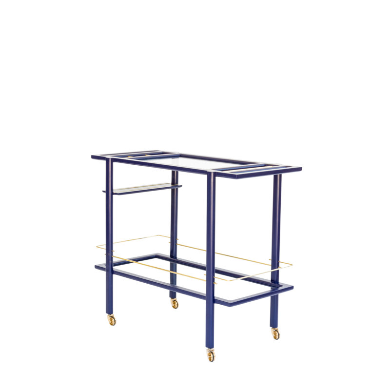 Bar Cart, Laquered Indigo/Brass