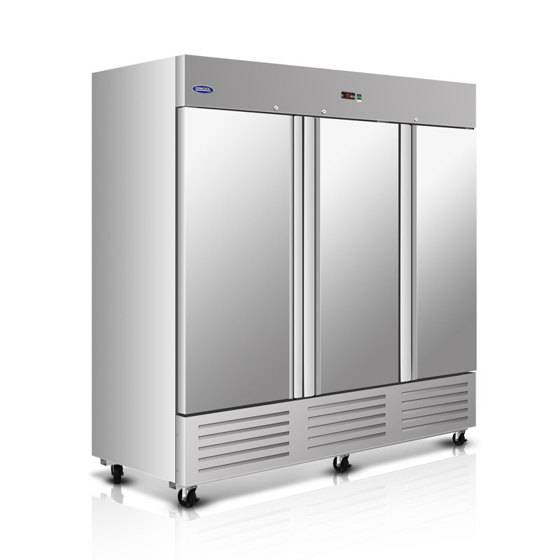 Congélateur vertical 81 pouces à trois portes en acier inoxydable avec tablettes réglables et éclairage DEL Gio