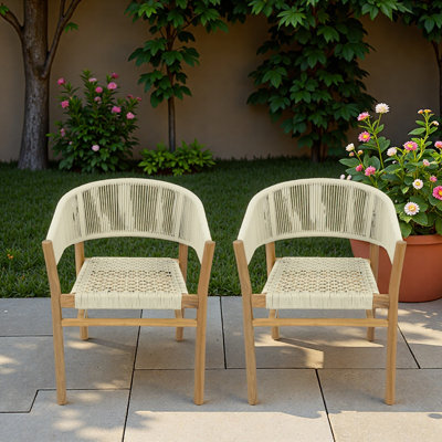 Ensemble de 2 chaises d'appoint pour l'extérieur avec motif tissé à la corde, dossier incurvé et accoudoirs enveloppants