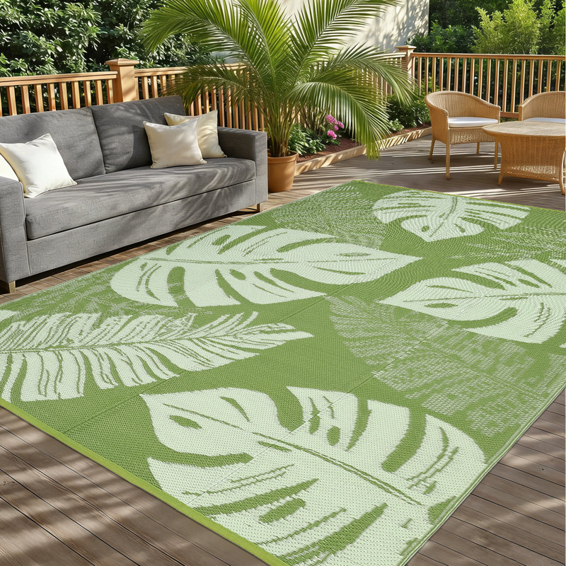 Tapis d'extérieur imperméable réversible en plastique avec paille Tapis de patio pliable résistant aux rayons UV, Sarcelle