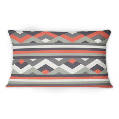Coussin décoratif à motif zigzag en blanc et rouge