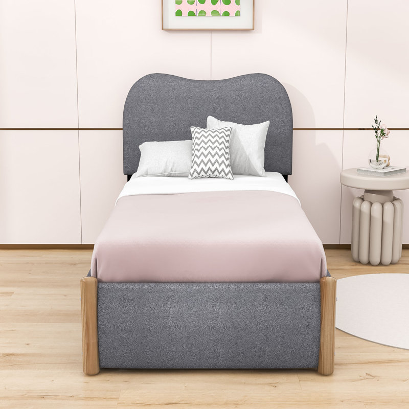 Lit plateforme tapissier Ileana, Simple, gris