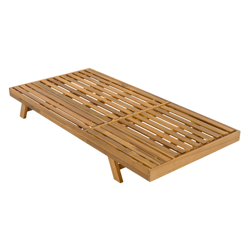 Chaise longue en bois d'acacia avec dossier réglable à 4 positions et coussin, fauteuil inclinable d'extérieur pour la piscine,