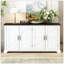 Console de buffet avec tablette inférieure, armoire de rangement en bois / verre de style campagnard pour le salon-861236315