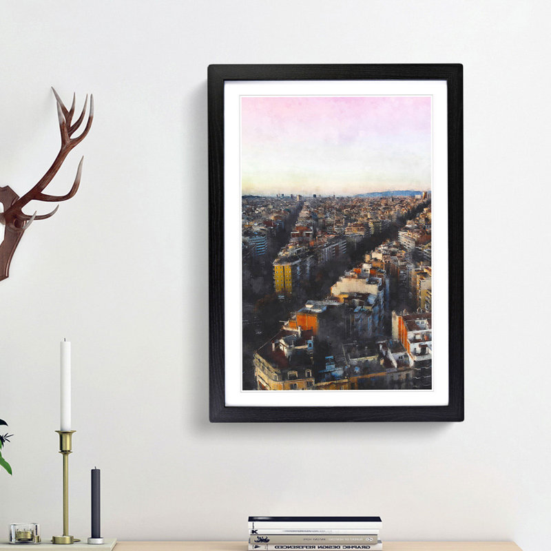 View of Barcelona in Spain - Picture Frame Painting Print, Black Framed, 33cm H x 24cm W x 2cm D