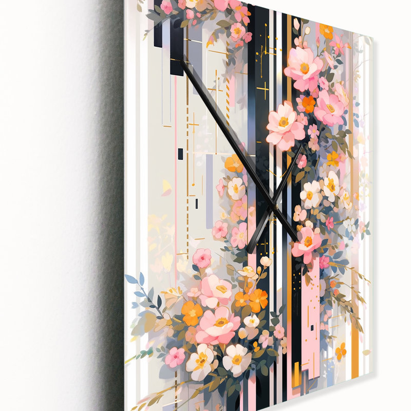 Fleurs de cerisier rose modernes Bold Stripes III - Horloges murales cerise, Petit