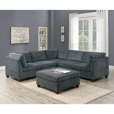 Stylish Grey Chenille 6Pc Living Space Sectional , Includes 3X Corner Wedges, 2X Armless Chairs And 1X , Contemporary Grace Cozy Sofas, 2 1 For