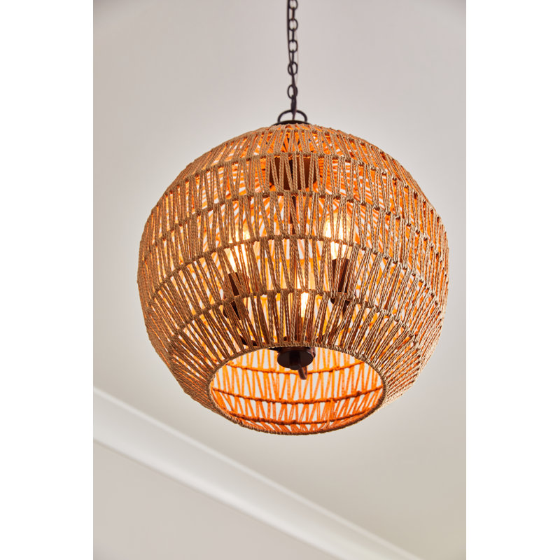 3 - Light Dimmable Globe Chandelier, Bronze, Natural