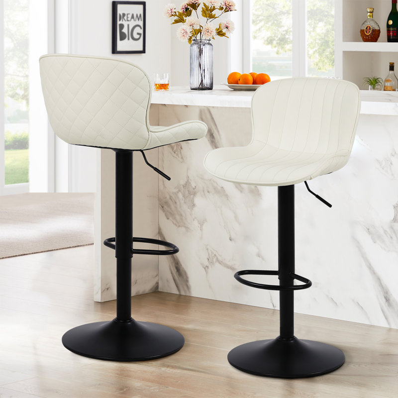 Lirah Vegan Leather Swivel Adjustable Height Upholstered Bar & Counter Stools, Cream, 2