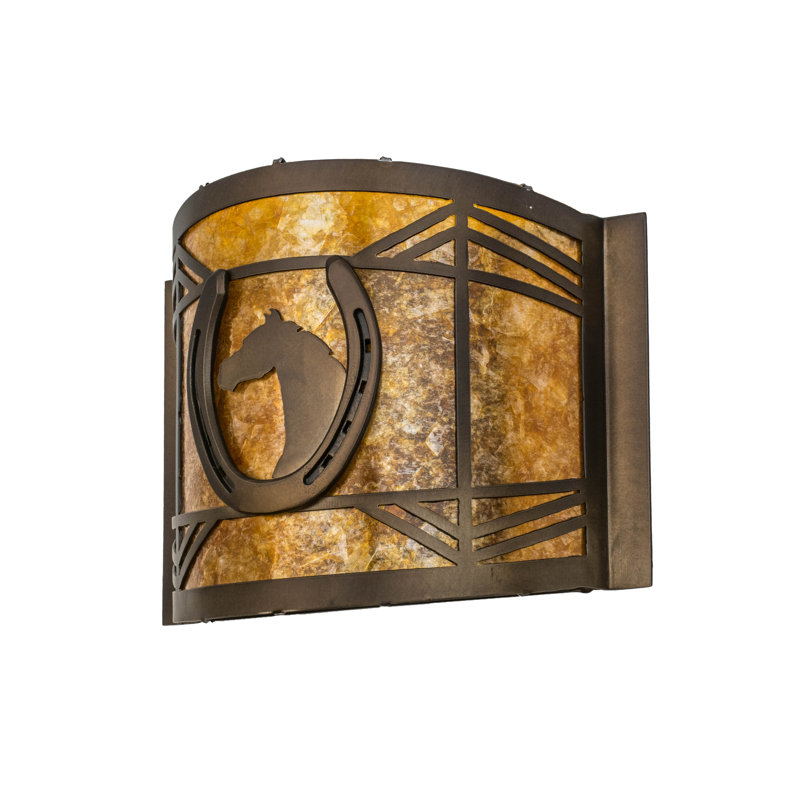 Applique murale 1 lumière Horseshoe, Cuivre antique, Mica de couleur ambrée
