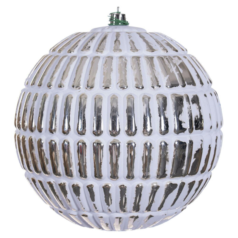 Emerald Green Etch Lines White Brush Ornament Set. Includes 4 pieces per bag., Champagne, 6" H x 6" W x 6" D
