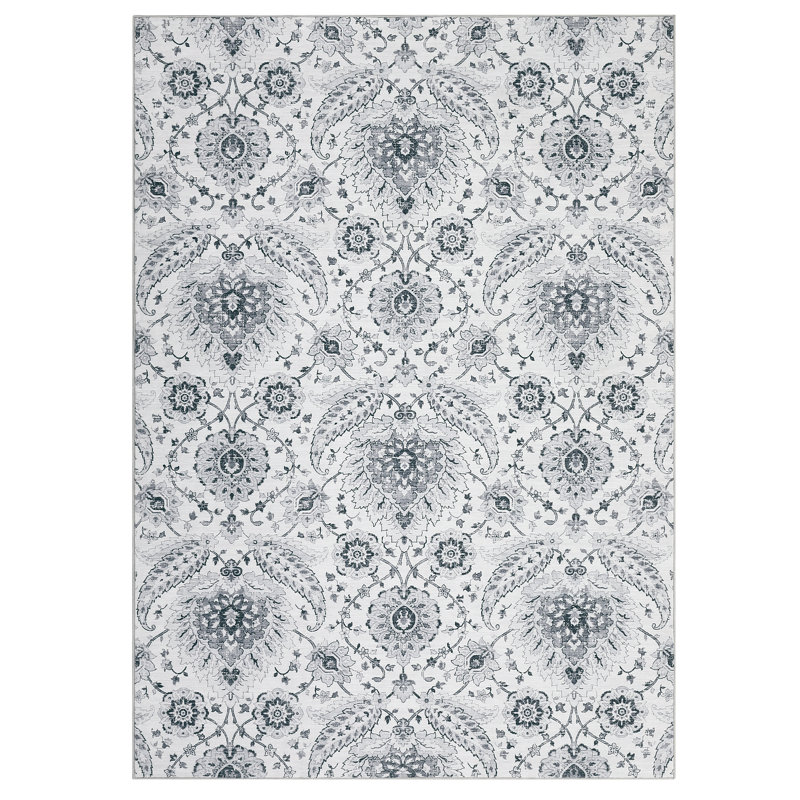 Floral Machine Washable Rug with Rubber Backing for Living Room Vintage Non-Slip Dining Room Rug Easy-Cleaning Floor Carpet for Bedroom